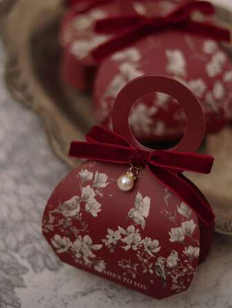10 pièces Boîtes-cadeaux en velours pour mariage à la française, boîtes souvenirs de style chinois, boîtes à faveurs pour fête d'anniversaire avec motif floral + petite décoration de perles