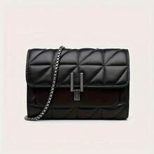 LEATVOOK Elegant Black Quilted Crossbody Bag For Women With Golden-Tone Clasp & Metal Chain Strap - Lightweight Shoulder Purse, Adjustable Strap, Polyester Lined, Urban Fashion Accessory, Versatile Shoulder Bag | Quilted Design | Purse, Small Crossbody Bag, Best Valentine's Day Gifts. - 黑色 - 查看 6