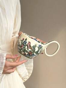 1pc Floral & Bird 铃兰陶瓷咖啡杯，极简主义ins风大容量咖啡杯，优雅下午茶杯，大容量可盛放甜点、沙拉、早餐燕麦片、拿铁，商用创意咖啡杯 - 彩色 - 查看 12