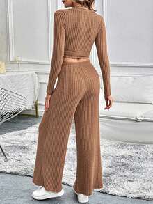 Fashion Women's Autumn And Winter Long Sleeved Set With Solid Color Texture, Basic And Versatwomen's Two Pieces Set