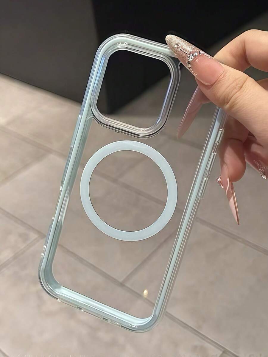 Apple Smart Fashion Phone Case, Compatible With Wireless Charging, High-End Quality, Made Of Tri-Layer Thick Hard Material, Colorful Solid Frame, Personalized Creative Pink, White, Black, Blue, Green Options, Minimalist Style, Anti-Fall Full Coverage, Transparent, Waterproof, Shockproof, Scratch-Resistant. - Baby Blue - View 1
