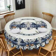 1 Stück Halloween Kürbis & Hexenhut Muster Tischdecke, saisonale Küchen-/Esszimmer Dekoration, in runder oder rechteckiger Größe erhältlich, Polyestermaterial, Innen-/Außenbereich Party Dekoration, Halloween Feiertags Dekoration, Heim Küchen Dekoration