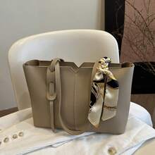 Nueva bolsa de hombro versátil de unicolor de lujo para mujer - Caqui - Ver 6