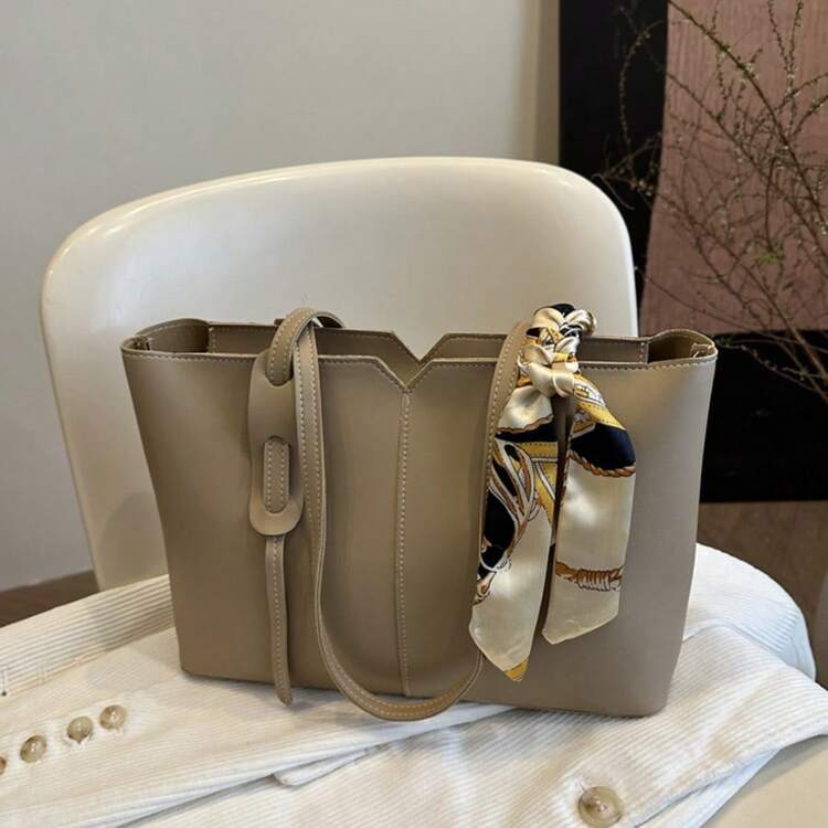 Nueva bolsa de hombro versátil de unicolor de lujo para mujer - Caqui - Añade 6