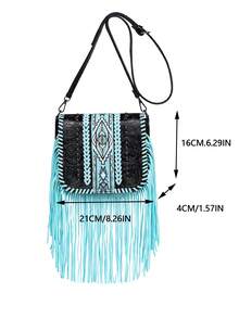 女士手提包，时尚斜挎单肩包，波西米亚复古几何印花单肩包，小众多功能休闲日常旅行通勤街头度假黑色 - 黑色 - 查看 11