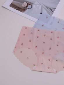 5pcs Women's Random Ice Silk Macaron Color Strawberry Printed Thongs - Multicolor - View 6