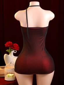 Women's New Y Tulle Translucent  Dress, Red Rose Temptation Hip Dress, Women's Y  High-End Suit, Passion Temptation Short Skirt Suit - Đen và đỏ - Xem 4