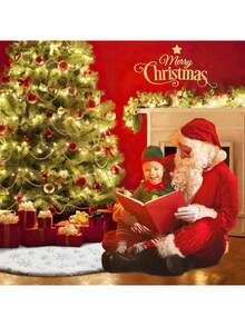 Falda de árbol de Navidad de 90-120 cm con estampado, decoración de fondo artificial para árbol, diseño de copos de nieve plateados, adecuado para fiestas, Navidad, decoración navideña, decoración del hogar en Navidad, regalos de Navidad, decoración navideña - Plata impresa - Ver 8