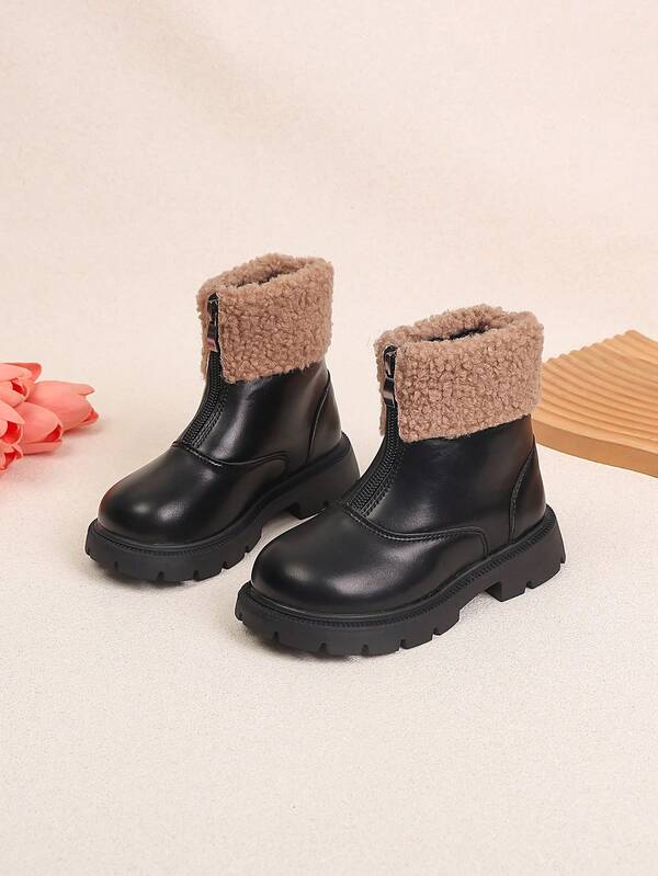 [Frontreißverschluss + rutschfeste Sohle] Thermisch gefütterte warme Stiefel für Kinder | Große Mädchen Winter Stiefel, einfach an- und auszuziehen, rutschfest & verschleißfest, neuer Herbst/Winter Stil