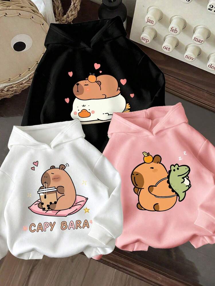 3件套幼儿女童卡通图案保暖连帽卫衣 - 彩色 - 查看 1