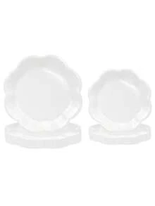 10 piezas/20 piezas/50 piezas Platos de papel rojos de 7 pulgadas con borde ondulado, platos de cena rojos con forma floral de 9 pulgadas, decoraciones elegantes de mesa para fiestas, bodas, baby shower, cumpleaños, Navidad, Año Nuevo, platos para pasteles, artículos para fiestas - Blanco - Ver 6