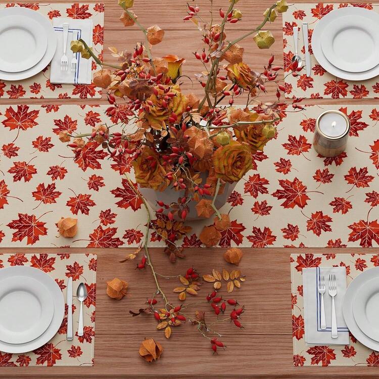 秋季枫叶桌布餐桌装饰，多种尺寸，适用于厨房餐厅晚餐秋季家居装饰 - 彩色 - 查看 5