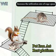 Set de 3 piezas Plataforma de descanso para hámster de dos capas con escalera de acero inoxidable, plataforma colgante de juego y de pie para hámster, estructura de escalada y alimentación multifuncional para roedores, área de juego, entrenamiento y ejercicio para roedores, plataforma para jaula de hámster pequeña, casa de juegos para mascotas pequeñas, múltiples modelos de material de acero inoxidable, adecuado para hámsters, ardillas voladoras, todos los roedores y aves de jaulas para mascotas pequeñas