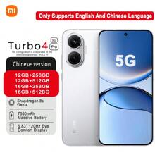 Xiaomi Redmi Turbo4 Pro Smartphone : Snapdragon 8s Gen4 (4nm), 7550mAh High-Capacity Battery For Long-Lasting Endurance, 6.83-Inch Eye-Care Display, And 3D Ice-Cooling Thermal System,Only Supprots English And Chinese Language.