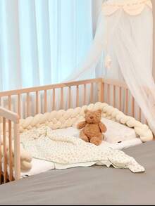 1pc INS Style Braided Crib Bumper Pad, Newborn Baby Bed Surround Soft Cushion, Nursery Decor Crib Protector, Suitable For All Seasons - Cream - View 3