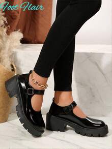 Foot Flair Women Mary Jane Platform Thick Block Heel Work, Wedding, Ankle Strap Y2K Goth Lolita Oxford Comfortable School Uniform Dress Shoes, Size Runs Small - Order One Size Up