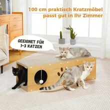 1pc 100cm Tall Cat Scratching Post With Tunnel, Durable Non-Shedding Scratch Pillar With Toy Ball, Suitable For Multiple Cats, Cat Scratcher Toy - 100*24*24 - View 1