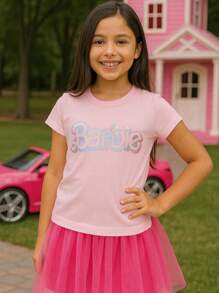 Barbie Playera de tejido de punto estampada rosa - Rosa - Ver 1