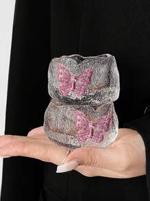 1pc/2pcs Japanese Style Glass Teaware, Wabi-Sabi Gongfu Tea Cups, Pink Butterfly Teacups, Living Room, Dining Room, Home Decor Back To School