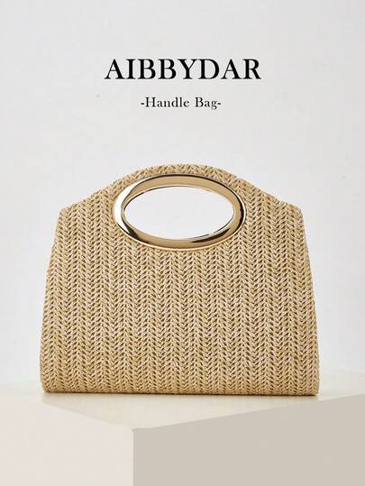 AIBBYDAR Women's Handbag, Khaki Fashion Woven Tote Bag, Holiday, Beach, Versatile Women's Crossbody Bag, Casual, Minimalist, Beach, Vacation Essential