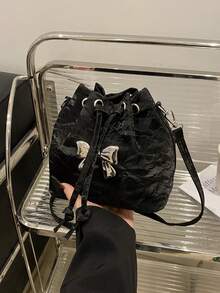 时尚韩版迷你托特包，百褶水桶包，新款单肩包，斜挎包 - 彩色 - 查看 9