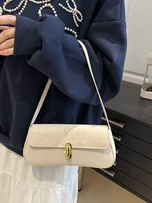 女士复古仿皮翻盖装饰腋下单肩包，适合约会、外出、聚会等场合 - 白色 - 查看 3