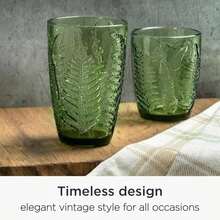 Green Drinking Glasses Set Of 4-12 Oz Hand Blown Vintage Drinking Glasses, Boho Aesthetic Antique Glassware, Colored Cute Glass Cups, Textured Highball Water Tumbler, Unique Retro Drinkware Gift - Highball - 查看 5