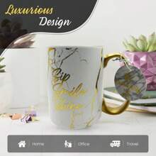 DesirableSip Sip Smile Shine Marble Coffee Mug - Luxury Mug For Coffee, Tea And Drinks - 18 Oz Coffee Mug Unique Design For Home, Office, Or Travel (Black) - 白色 - 查看 7