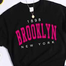 Playera camiseta curvy basica estampada grafica dama mujer manga corta cuello redondo estampado brooklyn new york nueva york ny ciudades americanas estados unidos eua letras varsity urbanas college colegial regreso a clases back to school gym gimnasio ejercicio aesthetic regular casual comoda fresca ligera suave moderna juvenil romantica bohemia salida casa diario dia playa calor primavera verano oficina versatil creativa - Negro - Ver 7