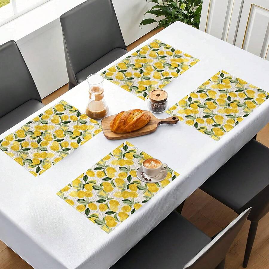 1 buc/4 buc/6 buc covorașe de masă din in cu imprimeu de lămâie, potrivite pentru masă, decor pentru toate anotimpurile, covorașe de masă moderne lavabile, decor pentru cameră, suporturi pentru pahare, covorașe de bucătărie, decorațiuni pentru petreceri de interior și exterior, decor pentru casă, cadou ideal - Multicolor - Vizualizare 1