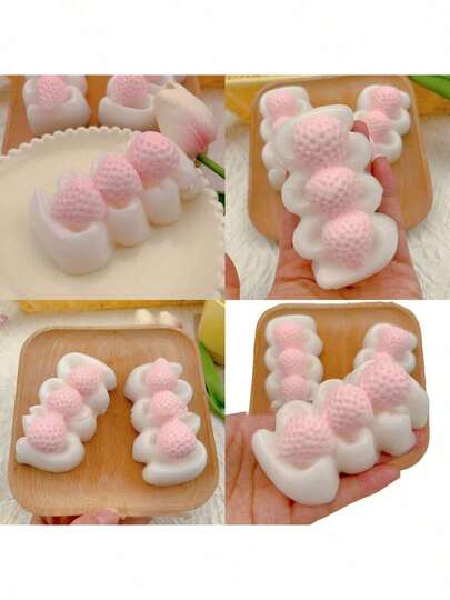New Strawberry Cream Squeeze Toy, Slow Rebound Stress Relief Toy | Pink Strawberry + White Jade Shape, Squeeze For Healing
