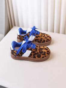 1 双男女款豹纹返校儿童舒适休闲户外运动鞋，适合春秋季 - 棕色 - 查看 5