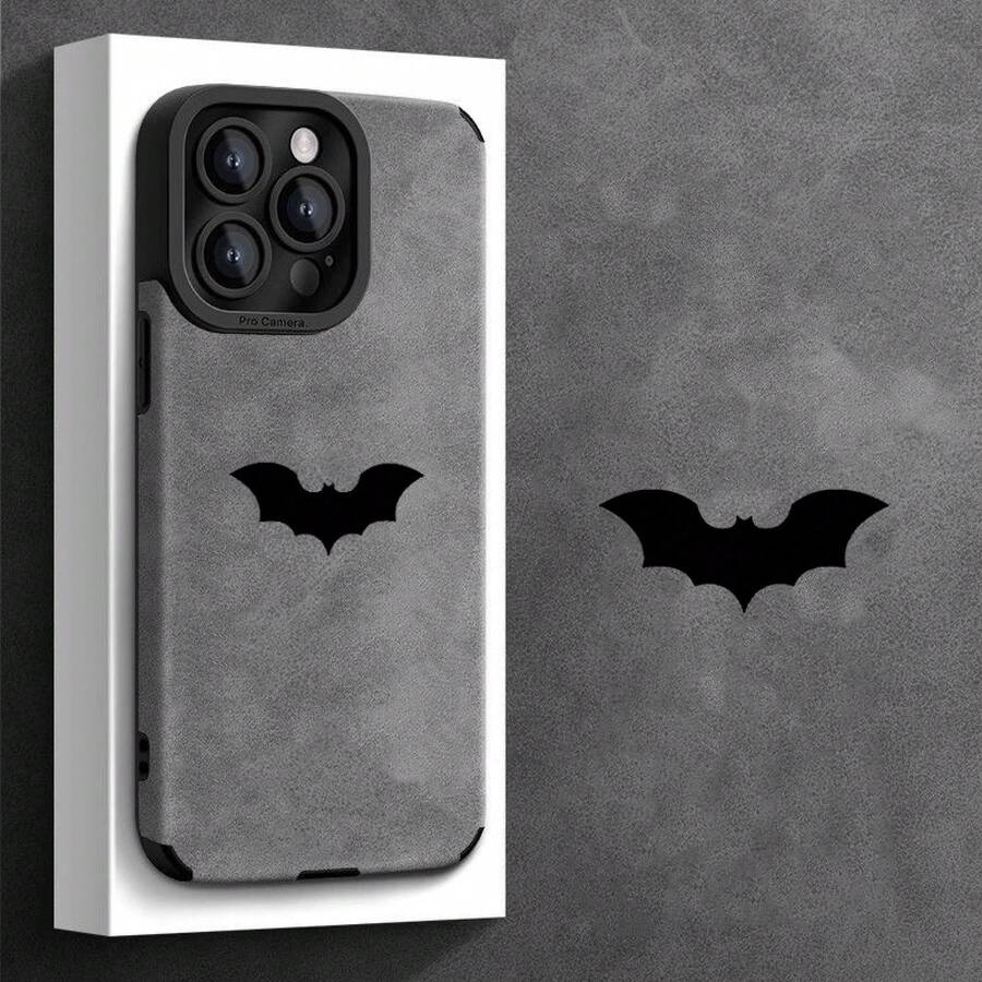 For IPhone 11, 12, 13, 14, 15, 16 Plus Pro Promax XSMAX XS/ X Faux Leather Patch Case, High-End Fashion, Bat Motif,Suitable For IPhone 17 Air - 灰色 - 查看 1