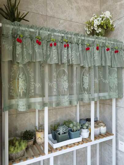 قطعة واحدة ستارة حديقة فرنسية بيضاء مرآة عالية الجودة، ستارة شفافة بيضاء عذبة، مناسبة لغرفة المعيشة والنوم والمطبخ، ديكور نافذة الكافيه، ديكور الباب والنافذة وغطاء الخزانة، كل قطعة تأتي مع 5 دبابيس كرز أحمر