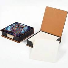 1 pieza Pintura de diamantes con tema animal asimétrico, búho de pie en un árbol bajo la luna, bloc de notas de piel sintética negra con 160 hojas, artesanía hecha a mano, útiles de oficina lindos, regalo de Halloween y Navidad