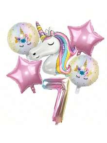 6 قطع بالونات فويل بأرقام من 0 إلى 9 بطول 32 بوصة بتدرج لوني، طقم 6 قطع بتصميم وحيد القرن لديكورات حفلة عيد الميلاد بموضوع وحيد القرن