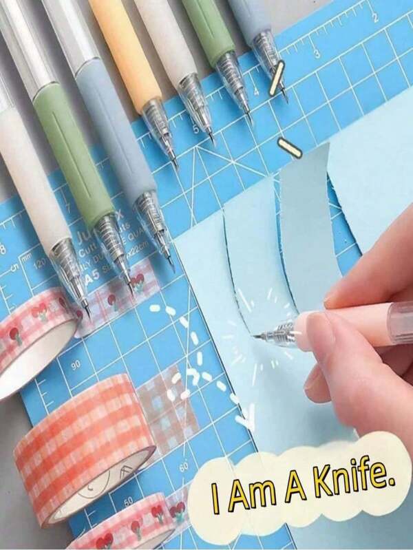1 Set Craft Tools (Engraving Pen + Glue Pen), 1pc Utility Knife Pen Suitable For Stickers, Albums, Cutting Tools, Engraving Knives, Student DIY Art & Crafts (Note: Pen Knife Cannot Replace Knife, It Is A Stationery Item, Not Sharp), 6pcs Macaron Color Glue Pens