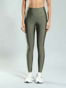FITNATION Fitness Leggings In Trilobal Fabric With Shine And High Elasticity And Support - Hunter Green - View 3