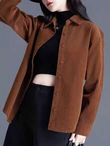 Spring & Autumn New Corduroy Shirt, Solid Color, High-Quality, Loose Fit Long Sleeve Blouse