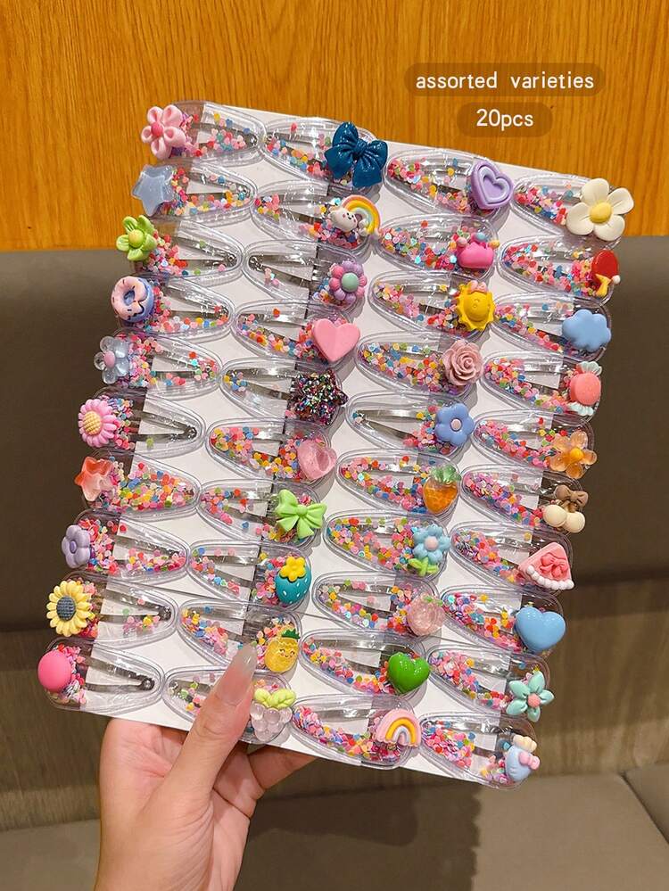 20个随机可爱款式BB发夹，适合日常使用发饰 - 彩色 - 查看 3