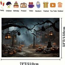 1pc 2D Flat Banner Halloween Photography Background Cloth - Terrifying Pumpkin Ghost Forest Scene, Suitable For Birthday Parties/Adult And Children's Activities (No Power Required), Scary Night Design, Bright Printing Quality, Festive Atmosphere, Photography Background, Portrait Studio
