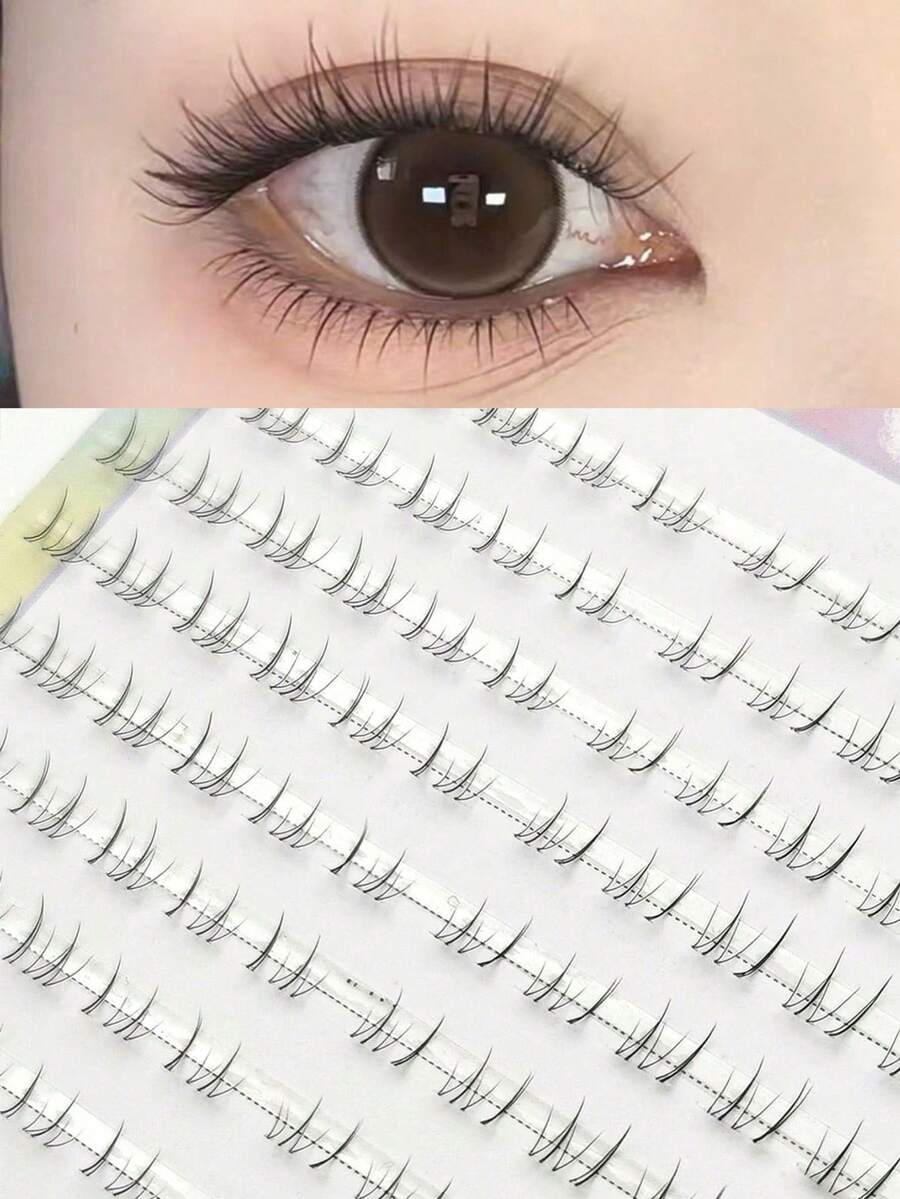 100 szt. miękkich i naturalnie wyglądających pojedynczych rzęs, lekkie, przezroczyste sztuczne rzęsy B-Curl do makijażu, kępki rzęs, kępki rzęs, pojedyncze rzęsy, rzęsy, sztuczne rzęsy