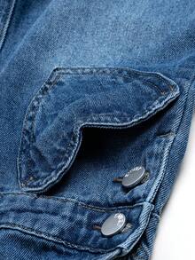 Süße Latzhose mit weitem Bein, verstellbaren Trägern, Herz-Tasche-Dekor und locker sitzendem Dunkelwash-Denim, geeignet für alle Jahreszeiten