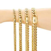 New Monaco Women&Men 14K Gold Cuban Link Chain –Black "S" Clasp 1Necklace Chunky Hip Hop Necklace For Men, Stainless Steel, Waterproof Streetwear Jewelry - Vàng - Xem 4