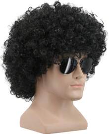 Short Orange Curly Afro Wig Fluffy 70s Disco Wigs 80s Rocker Costume Heat Resistant Synthetic Fibers Durable Breathable Costume Hair For Unisex(Orange)