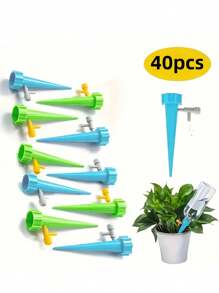 20pcs Automatic Flower Watering Device - Drippers With Self-Spraying Nozzle, Adjustable Plant Watering, Slow Release Control Valve Switch For Outdoor And Vacation Plant Watering, Random Color