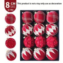 12pcs 8cm Christmas Party Decorative Balls, Rhinestone Flocked Christmas Ornaments, Plastic Hanging Decorative Balls, Suitable For Christmas Tree Decor, Home Decor, Room Decor, Bedroom Decor, New Year Decor, Christmas Decorations, Outdoor Decor, Holiday Party Decor, Christmas Party Supplies, Christmas Themed Festive Hanging Ornaments, Event Party Decor Gifts, Christmas Ornament Gift Set, Happy New Year, Gifts For Friends And Family Winter