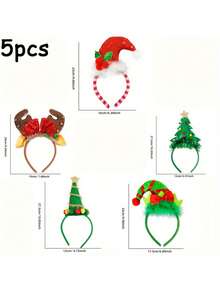 5pcs Classic Christmas Headbands - Holiday Party Accessories With Santa Claus, Reindeer, Christmas Tree Designs - Durable Plastic Structure, Non-Electric, Feather-Free Seasonal Headwear - Multicolor - View 4