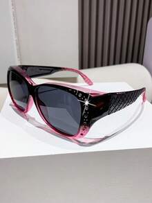 时尚女士超大方形镜框环绕式眼镜，适合驾驶 - 黑色 - 查看 5