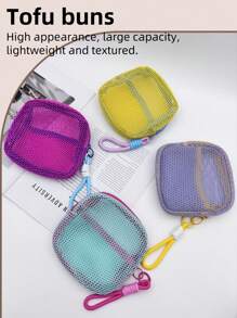 Pochette étanche pour cosmétiques 2025 Dopamine Tofu avec design en maille, grand sac d'articles de toilette de voyage pour produits de maquillage et d'hygiène | Étui de rangement à compartiments multiples avec fermeture éclair et sangle antidérapante. La couleur du nœud est aléatoire.